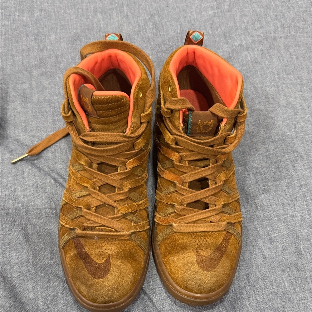 Nike Brown High-Top Sneakers with Orange Details
